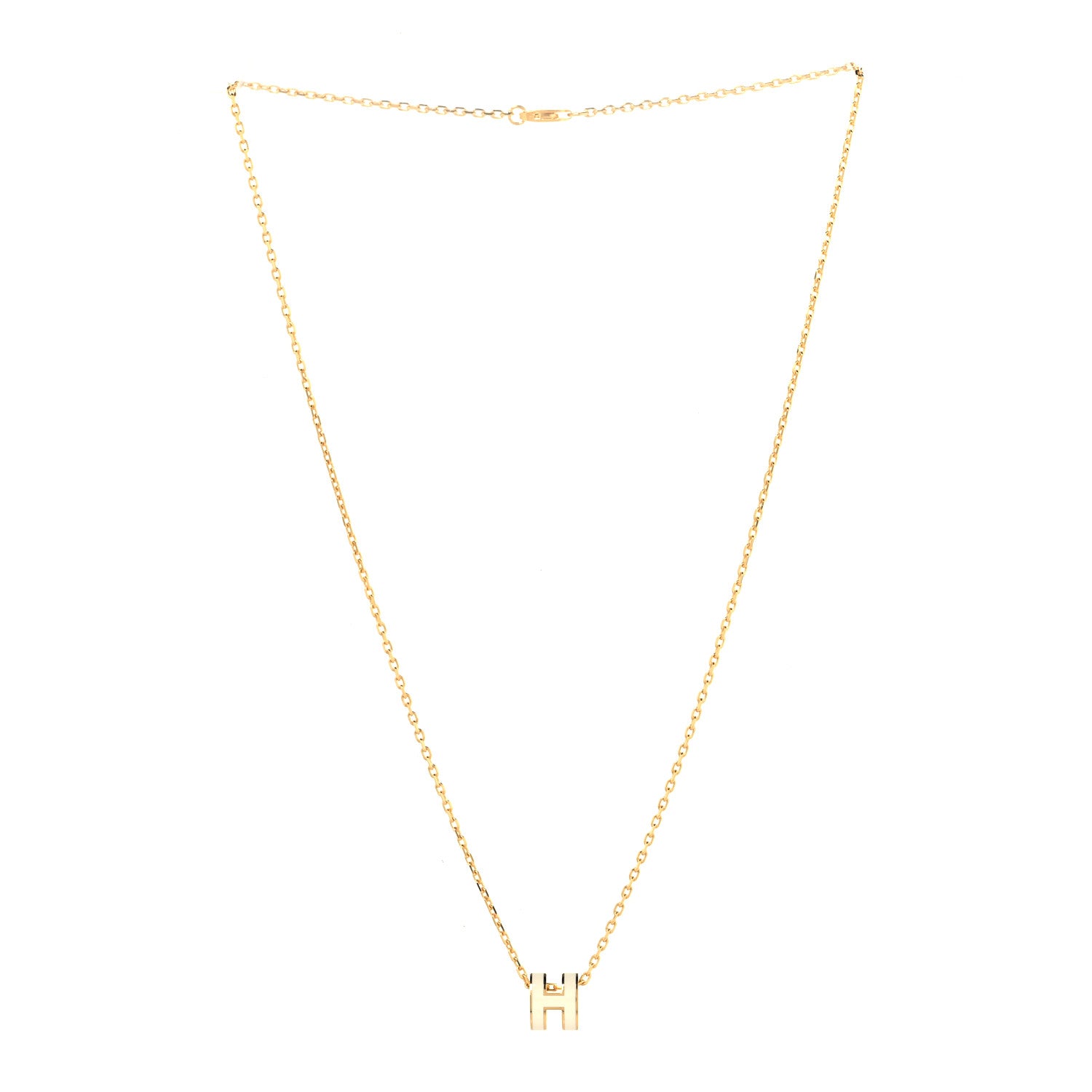 Hermes Lacquered Gold Mini Pop H Pendant Necklace White 3 of 6