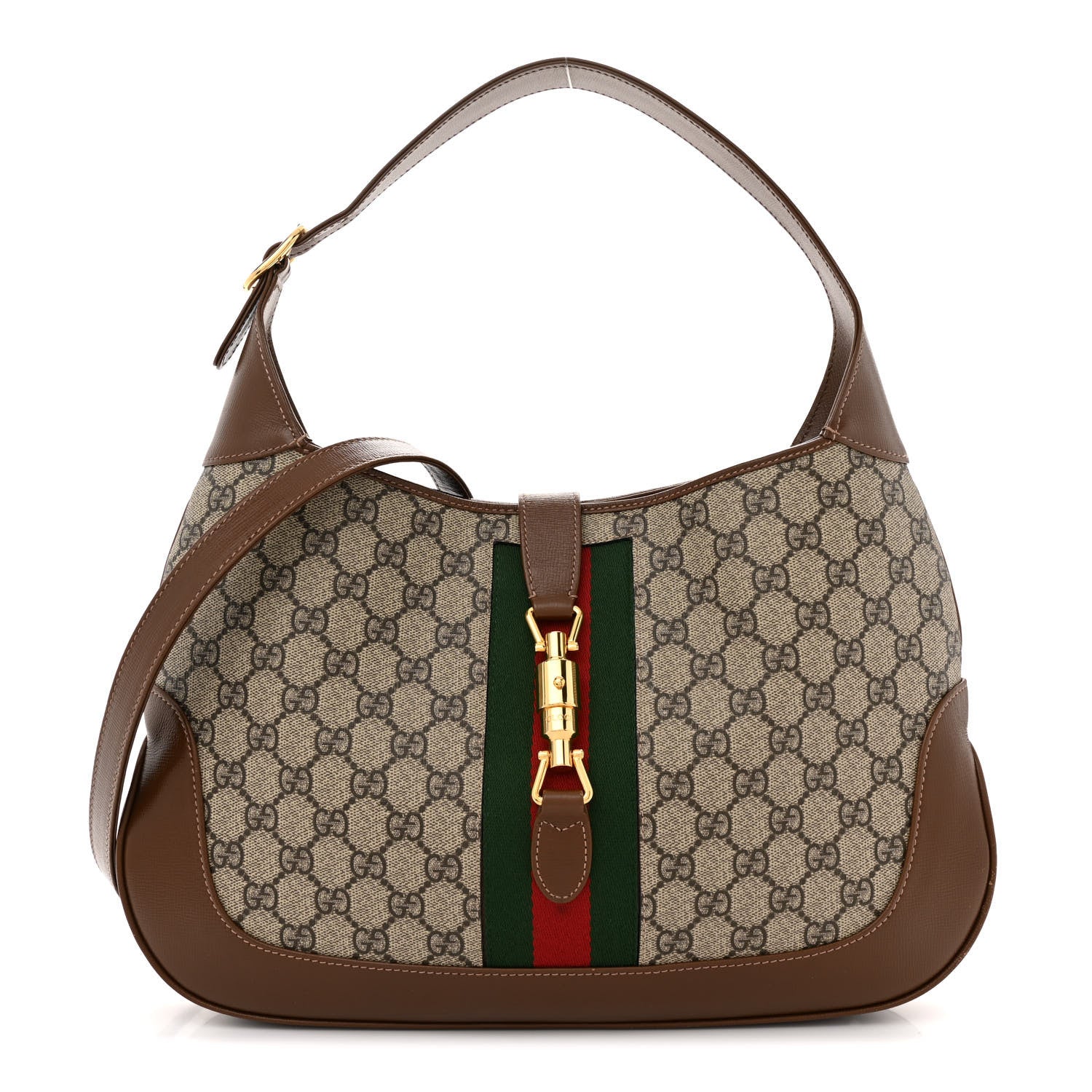 Gucci GG Supreme Monogram Azalea Calfskin Web Medium Jackie 1961 Hobo Beige Ebony Brown Sugar 1 of 15