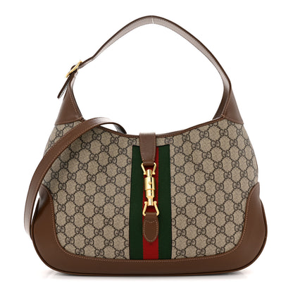 Gucci GG Supreme Monogram Azalea Calfskin Web Medium Jackie 1961 Hobo Beige Ebony Brown Sugar 1 of 15