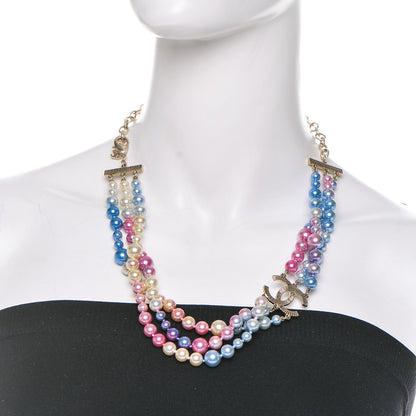 Chanel Pearl CC Multi Strand Necklace Gold Pink Fuchsia Blue 2 of 4