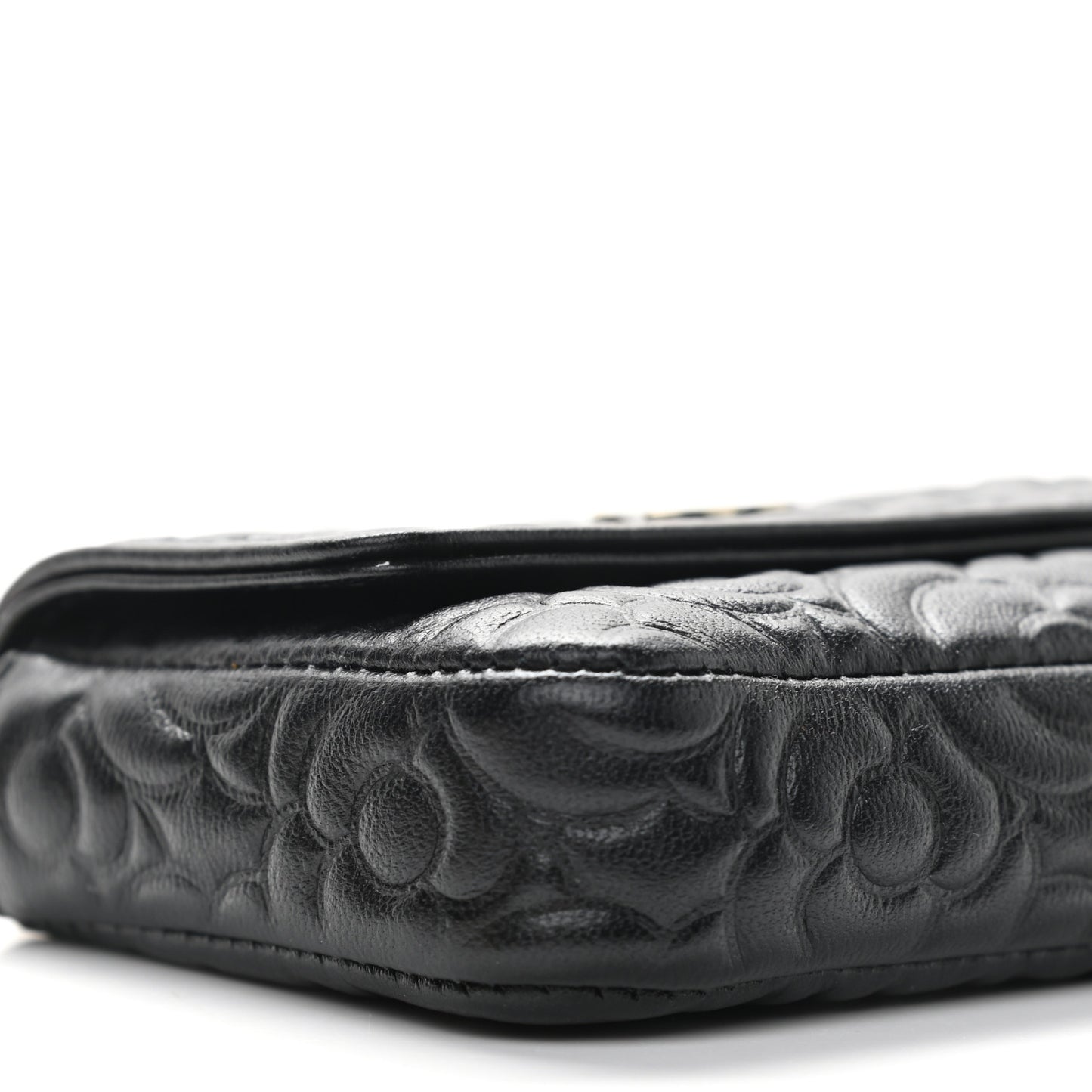 Lambskin Camellia Embossed Chain Belt Bag Black