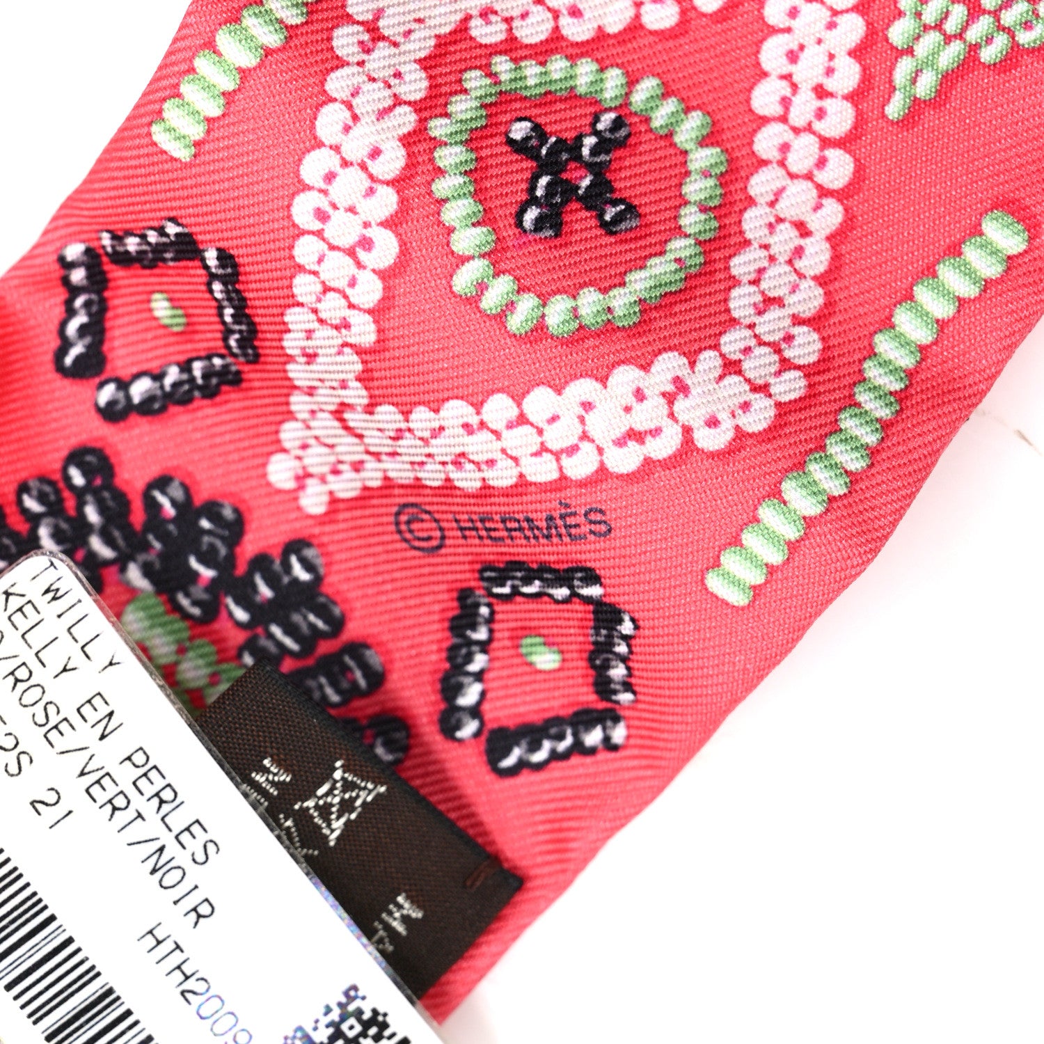 Hermes Silk Kelly en Perles Twilly Vermillon Parme 3 of 4