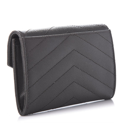 Saint Laurent Grain De Poudre Matelasse Chevron Small Monogram Envelope Wallet Earth 3 of 9