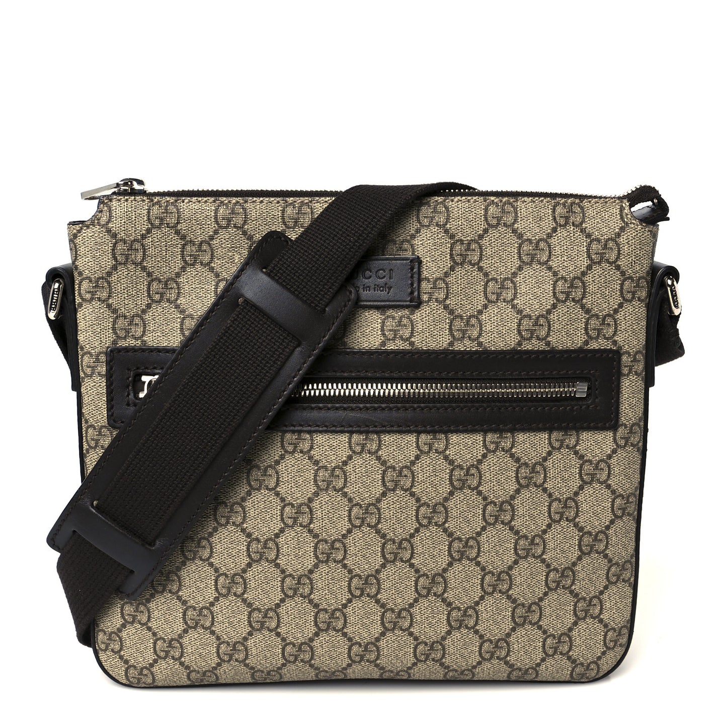 GG Supreme Monogram Selleria Calfskin Small Flat Messenger Bag Beige Ebony Cocoa Marrone Scuro