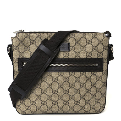 Gucci GG Supreme Monogram Selleria Calfskin Small Flat Messenger Bag Beige Ebony Cocoa Marrone Scuro 1 of 13