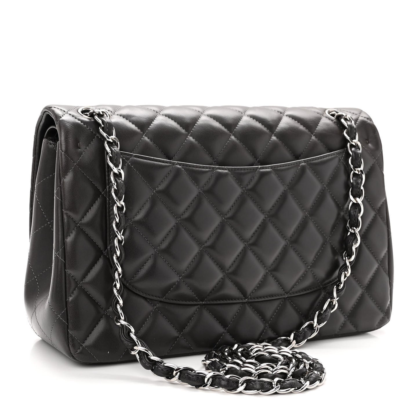 Lambskin Quilted Jumbo Double Flap Dark Grey
