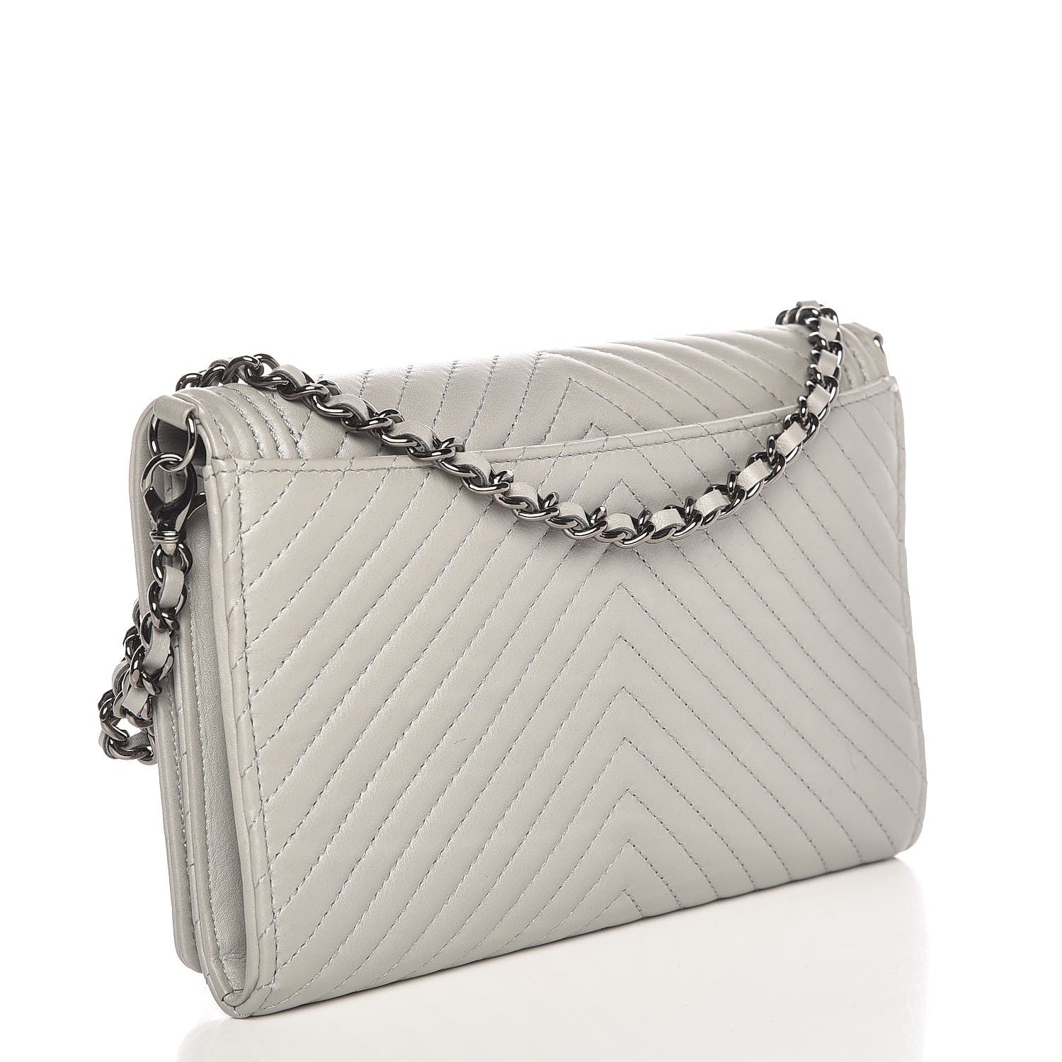 Chanel Calfskin Chevron Quilted Boy Wallet On Removable Chain WOC Grey 3 of 11
