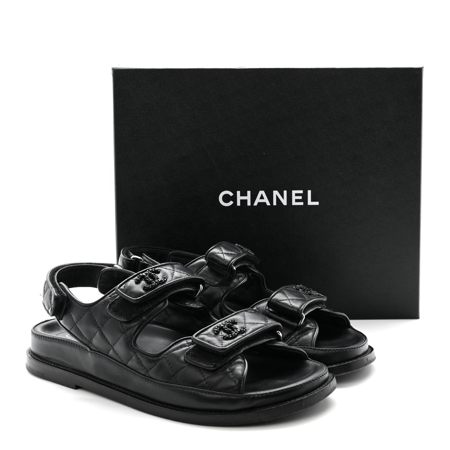 Chanel Lambskin Velcro Dad Sandals 38.5 Black 10 of 10