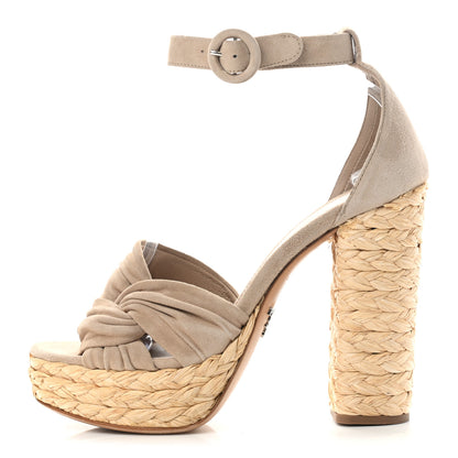 Prada Suede Raffia Platform Sandals 36.5 Corda 1 of 9