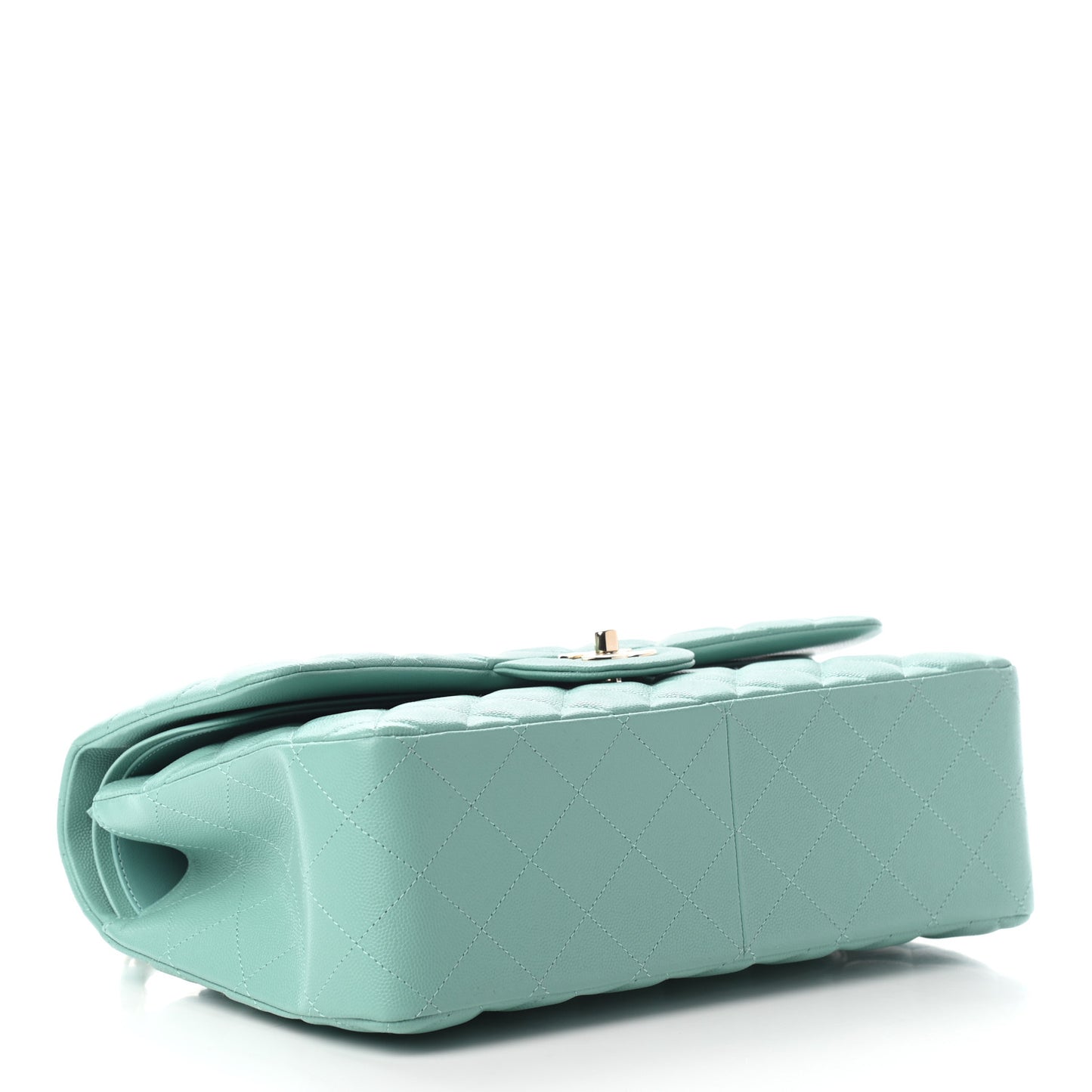 Caviar Quilted Jumbo Double Flap Light Green