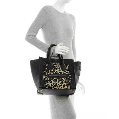 Celine Canvas Smooth Calfskin Leopard Print Mini Luggage Black 2 of 8