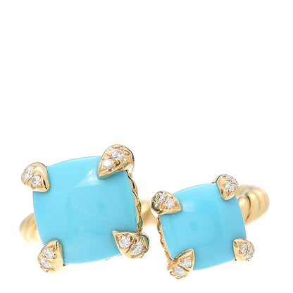 David Yurman 18K Yellow Gold Diamond Turquoise Chatelaine Bypass Ring 50 5.5 1 of 5