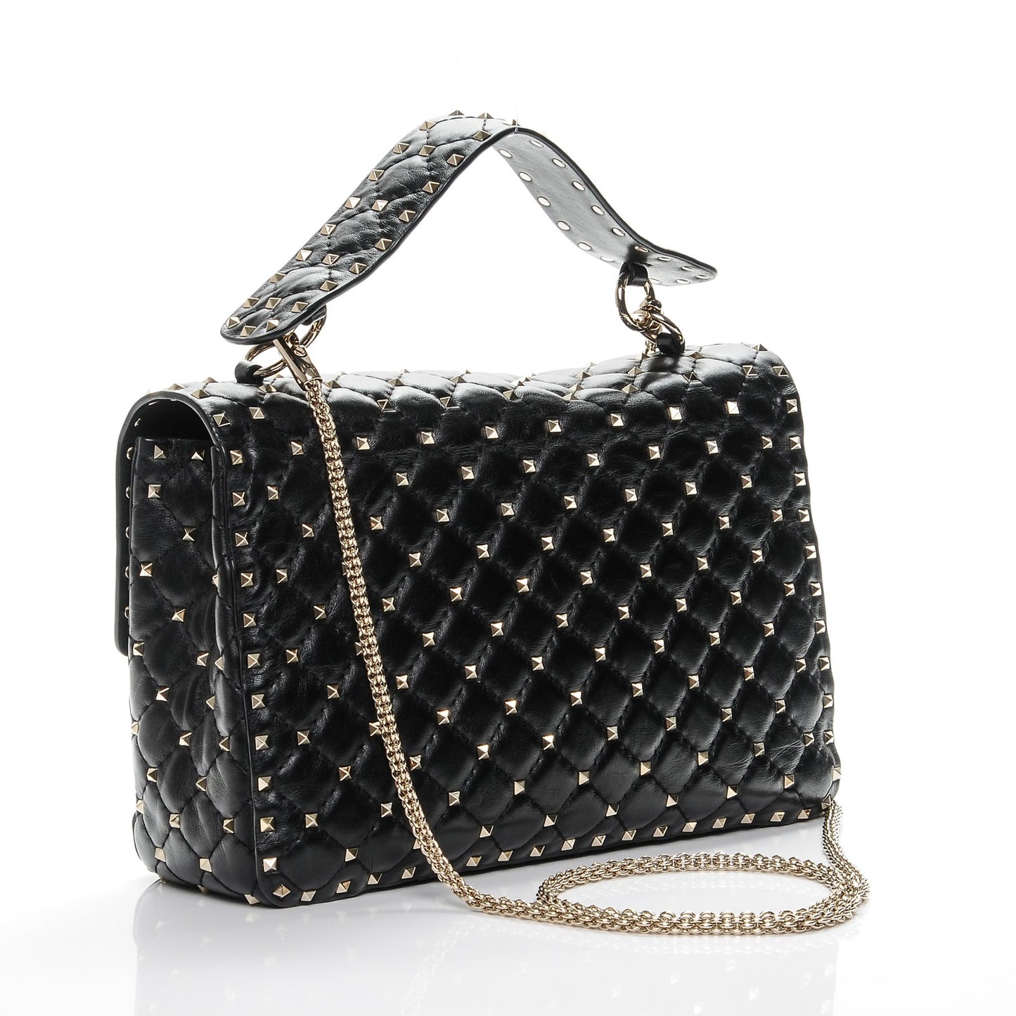 Nappa Large Rockstud Spike Shoulder Bag Black