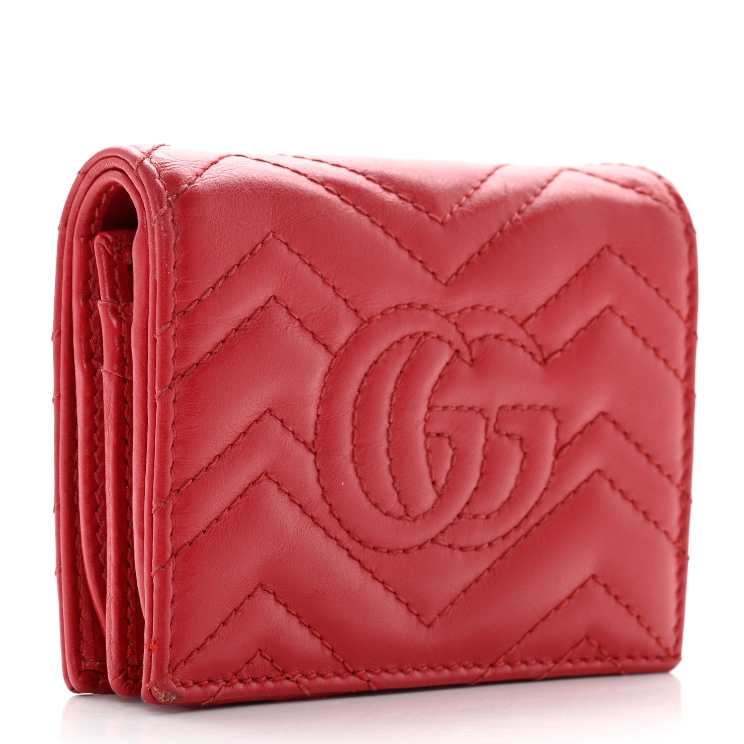 Gucci Calfskin Matelasse GG Marmont Card Case Wallet Hibiscus Red 3 of 8