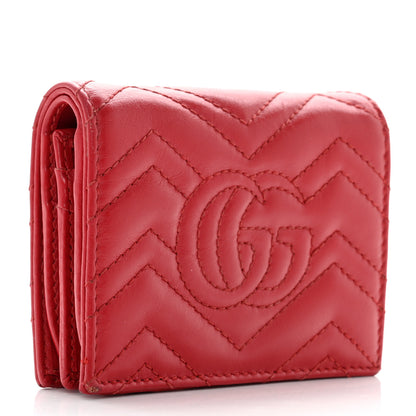 Gucci Calfskin Matelasse GG Marmont Card Case Wallet Hibiscus Red 3 of 8