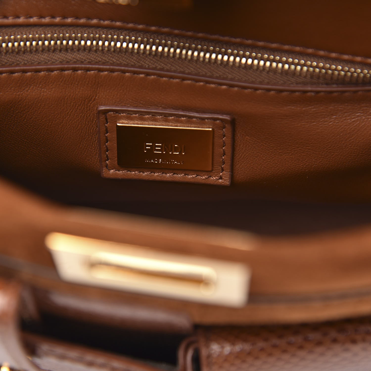 Fendi Chamois Karung Shiny Nappa Mini Pocket Peekaboo Iconic Satchel Cuoio Caramello 7 of 9