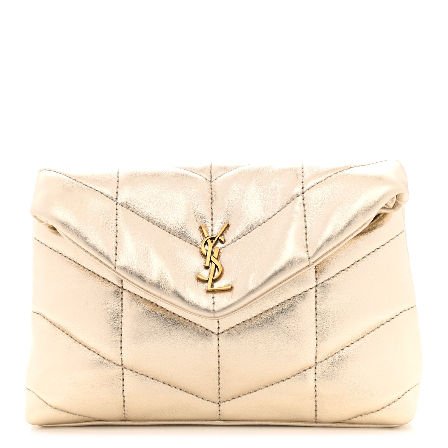 Saint Laurent Metallic Lambskin Monogram Loulou Puffer Pouch Clutch Gold 1 of 7