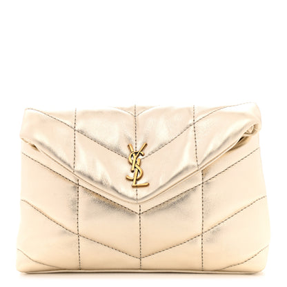 Saint Laurent Metallic Lambskin Monogram Loulou Puffer Pouch Clutch Gold 1 of 7