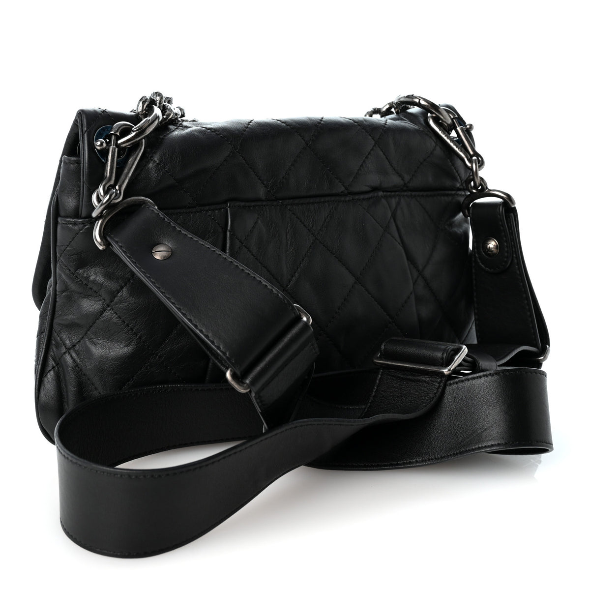 Calfskin Coco Pleats Messenger Flap Black