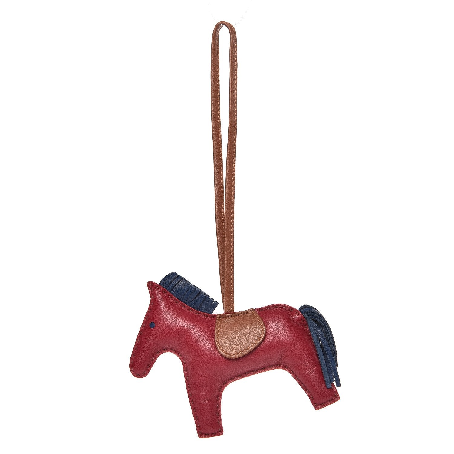 Hermes Milo Lambskin Grigri Rodeo Horse Bag Charm MM Rubis Bleu de Malte Fauve 1 of 4