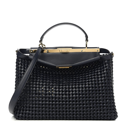 Fendi Nappa Matisse Intreccio Large Peekaboo Iconic Satchel Midnight 1 of 10