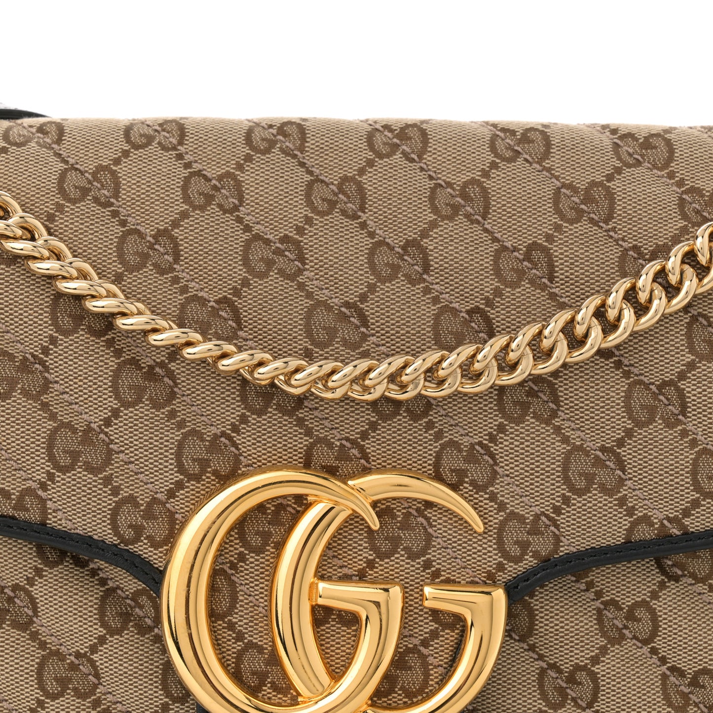 Monogram Azalea Calfskin Matelasse Diagonal Medium GG Marmont Shoulder Bag Beige Ebony Black