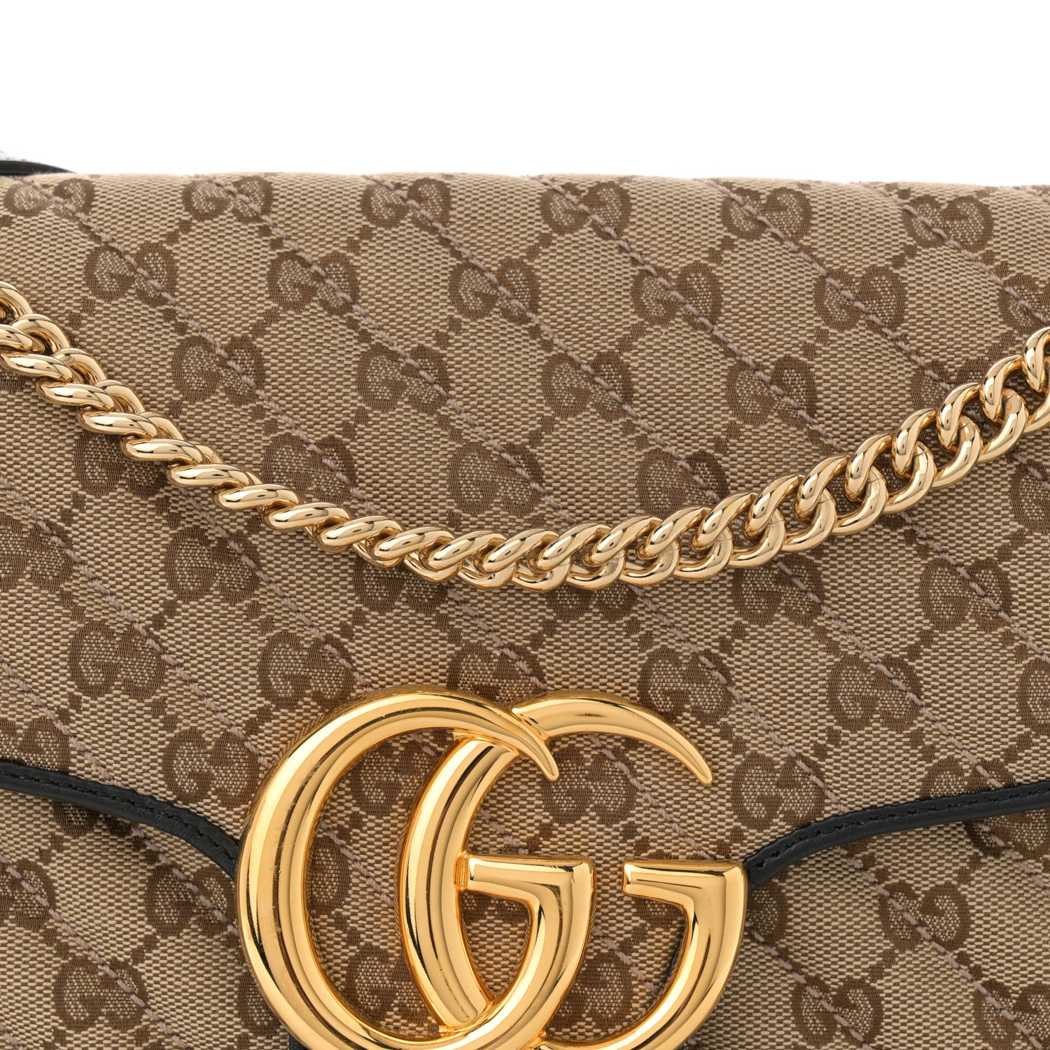 Gucci Monogram Azalea Calfskin Matelasse Diagonal Medium GG Marmont Shoulder Bag Beige Ebony Black 8 of 13