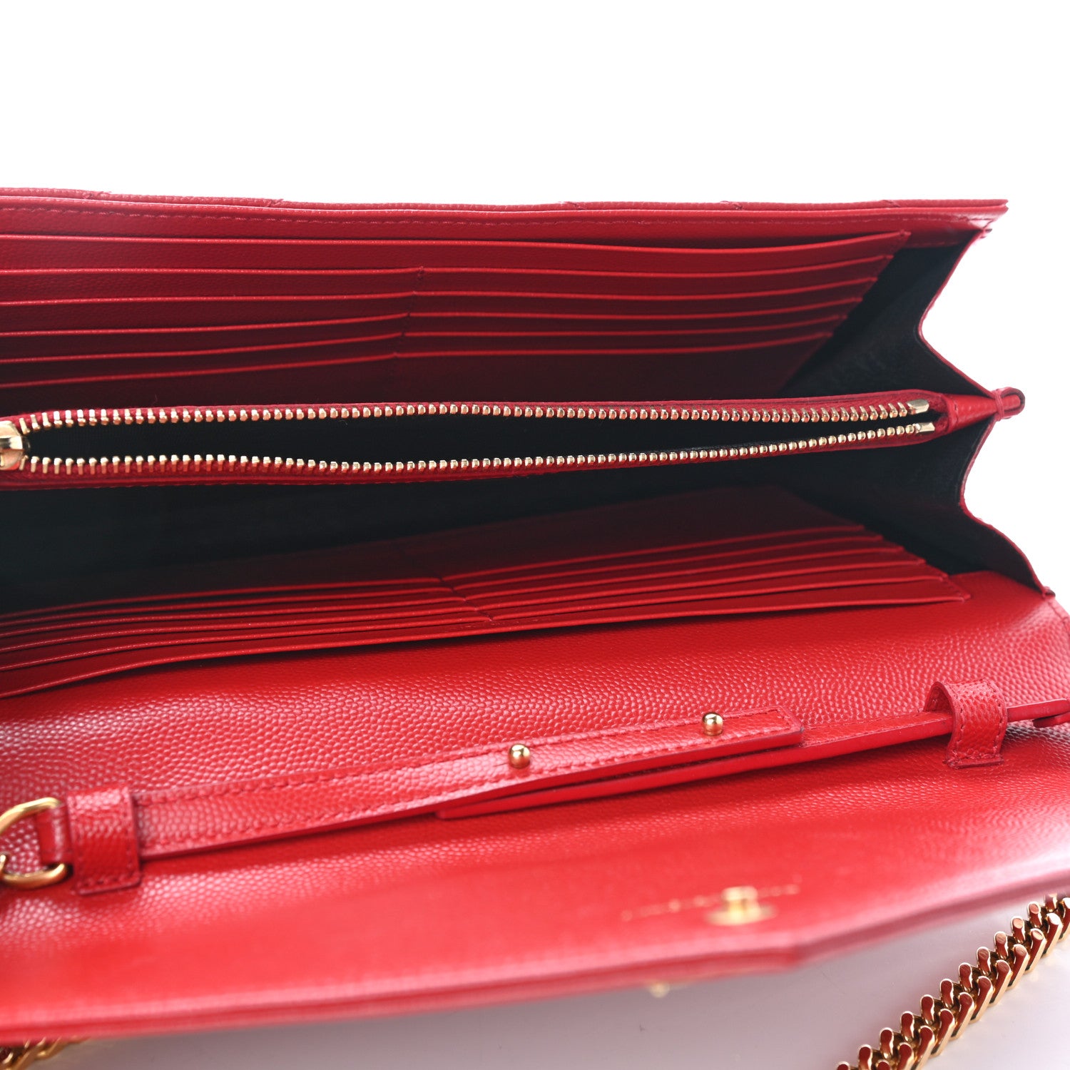 Saint Laurent Grain De Poudre Matelasse Chevron Monogram Chain Wallet New Red 5 of 8