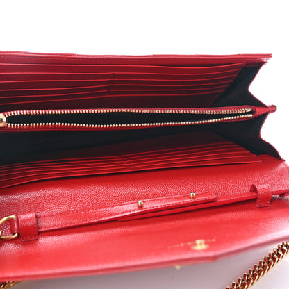 Saint Laurent Grain De Poudre Matelasse Chevron Monogram Chain Wallet New Red 5 of 8