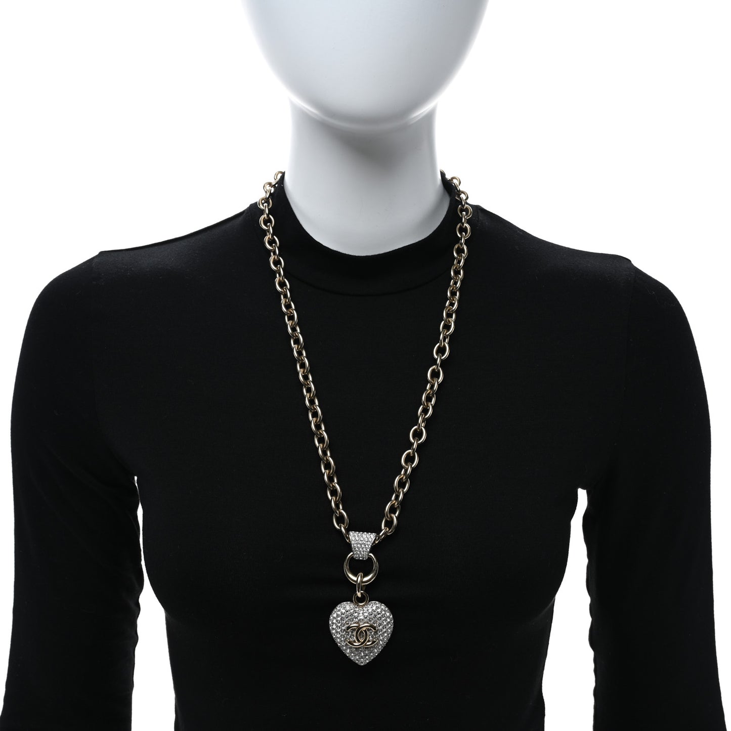 Crystal Heart CC Necklace Gold