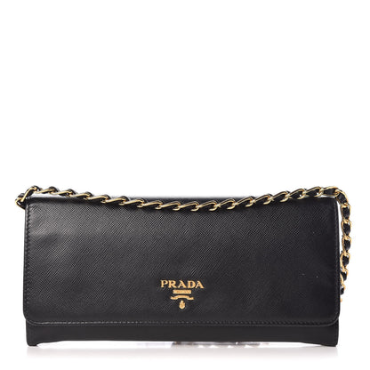 Prada Saffiano Metal Oro Chain Wallet Black 1 of 14