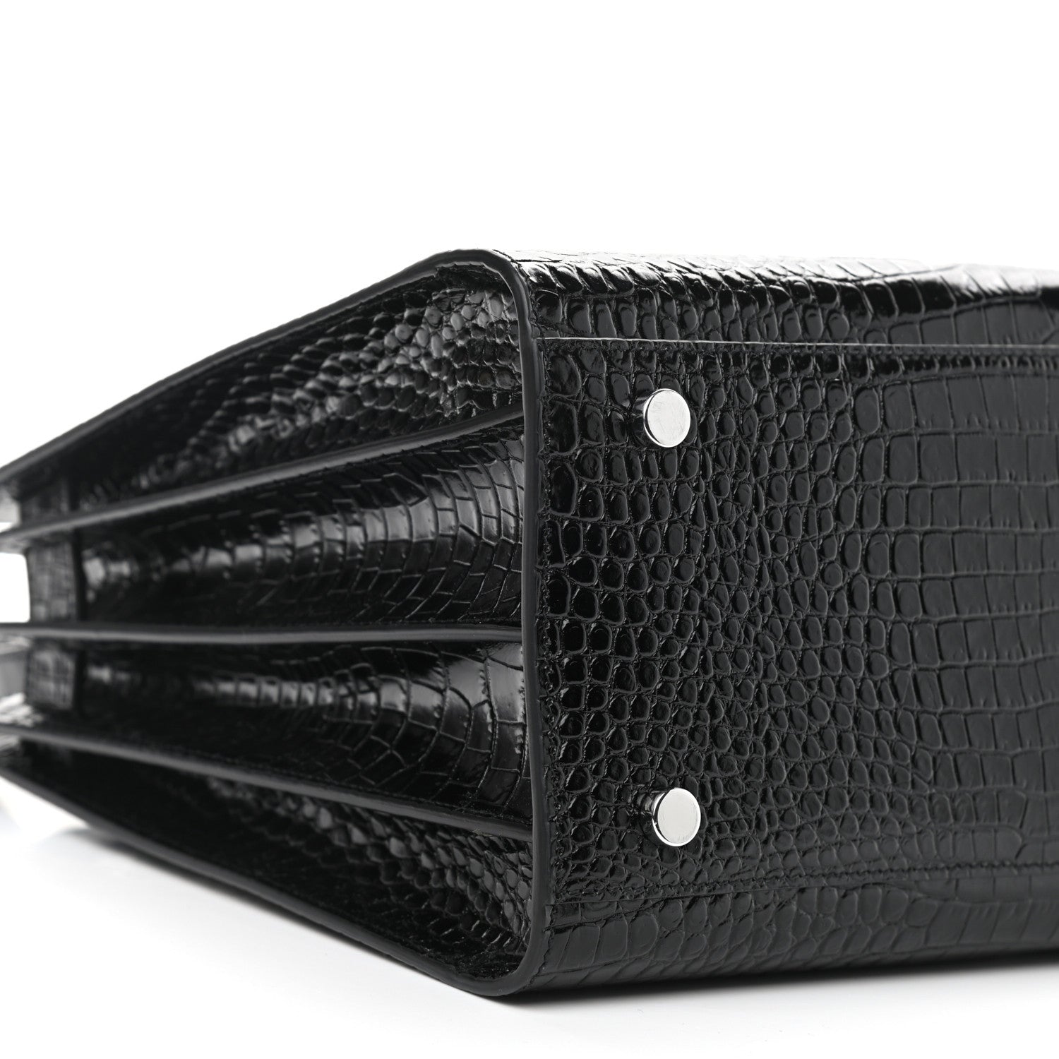 Saint Laurent Calfskin Crocodile Embossed Small Sac de Jour Black 8 of 10