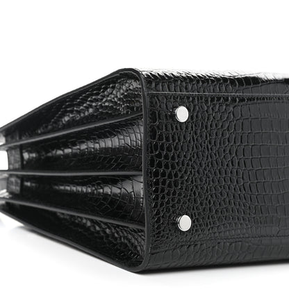Saint Laurent Calfskin Crocodile Embossed Small Sac de Jour Black 8 of 10