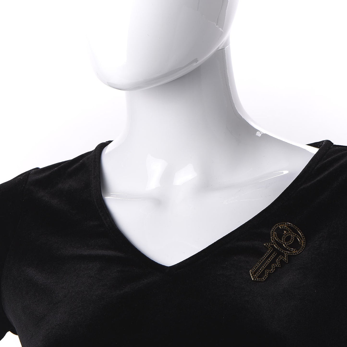 Crystal CC Key Brooch Black Gold