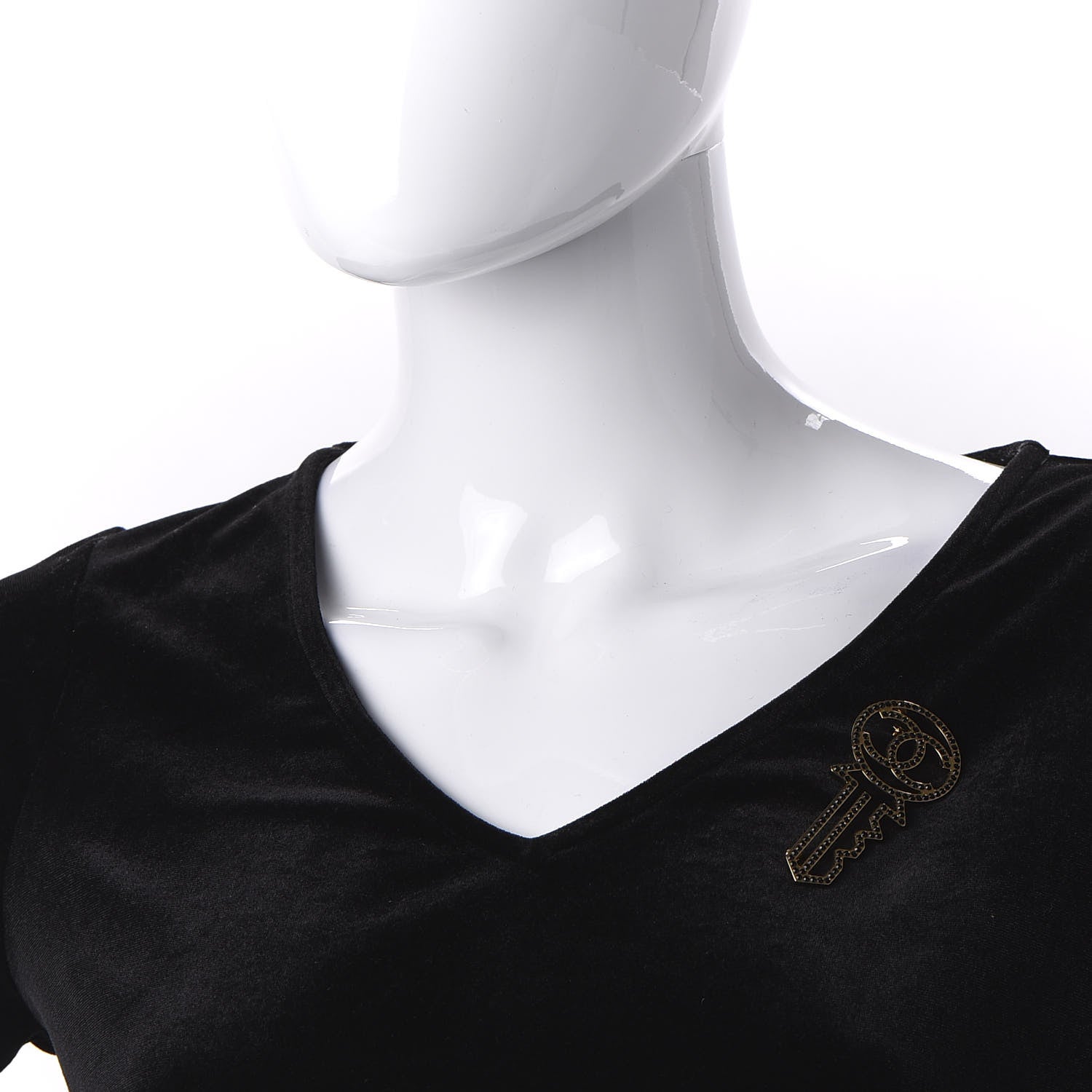 Chanel Crystal CC Key Brooch Black Gold 2 of 5