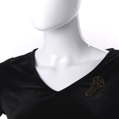 Chanel Crystal CC Key Brooch Black Gold 2 of 5
