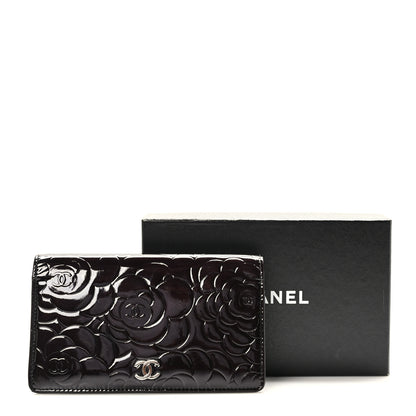 Chanel Patent Camellia Embossed Yen Wallet Black 10 of 10