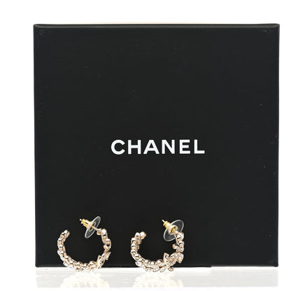 Chanel Crystal Sparkling Wheat CC Hoop Earrings Gold 5 of 5