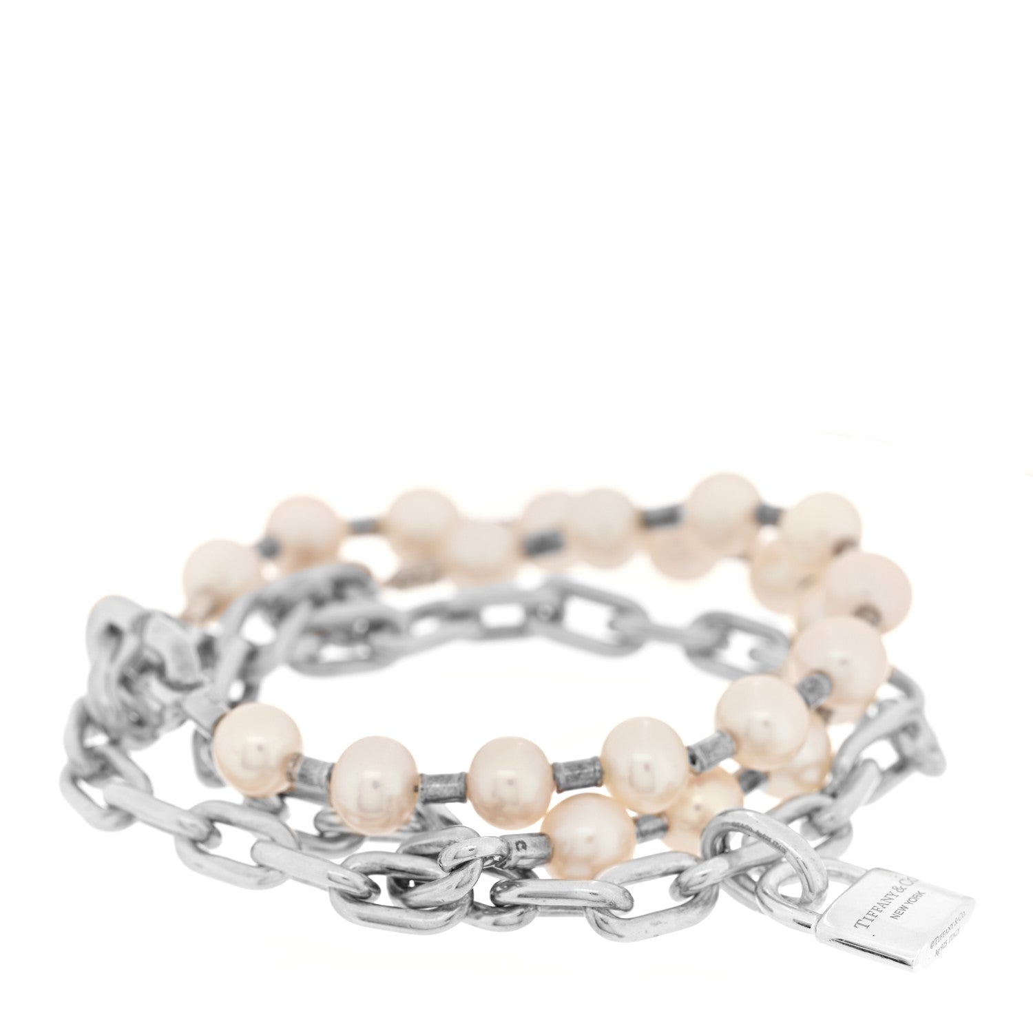 Tiffany Sterling Silver Freshwater Cultured Pearl HardWear Lock Bracelet 1 of 4
