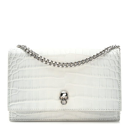 Alexander McQueen Calfskin Crocodile Embossed Skull Mini Crossbody Bag White 1 of 9