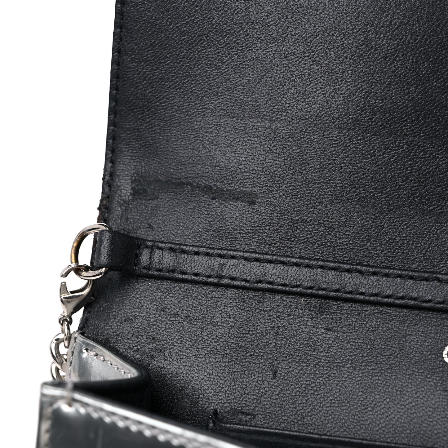 Metallic Patent Micro-Cannage Diorama Wallet on Chain Pouch Silver