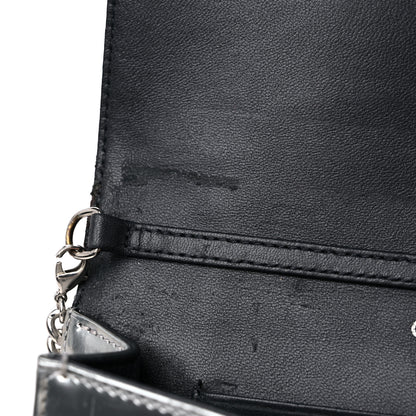 Christian Dior Metallic Patent Micro-Cannage Diorama Wallet on Chain Pouch Silver 9 of 12