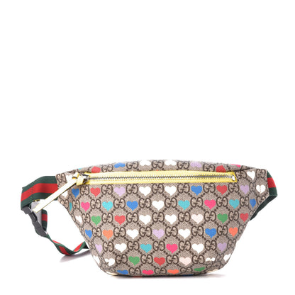 Gucci Soft GG Supreme Monogram Hearts Web Childrens Belt Bag Beige Ebony Multicolor Freesia 1 of 10
