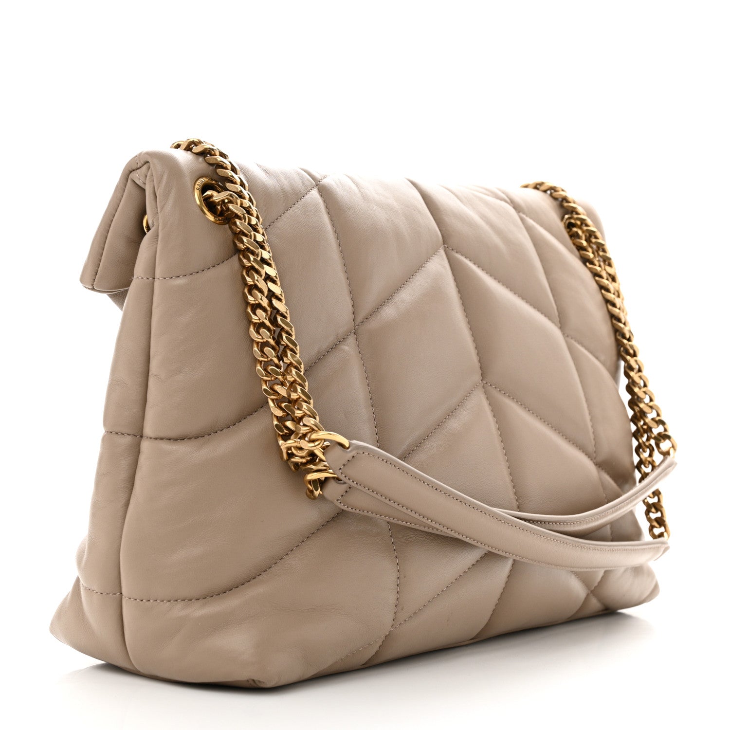Saint Laurent Lambskin Quilted Medium Loulou Puffer Monogram Chain Satchel Dusty Grey 2 of 11