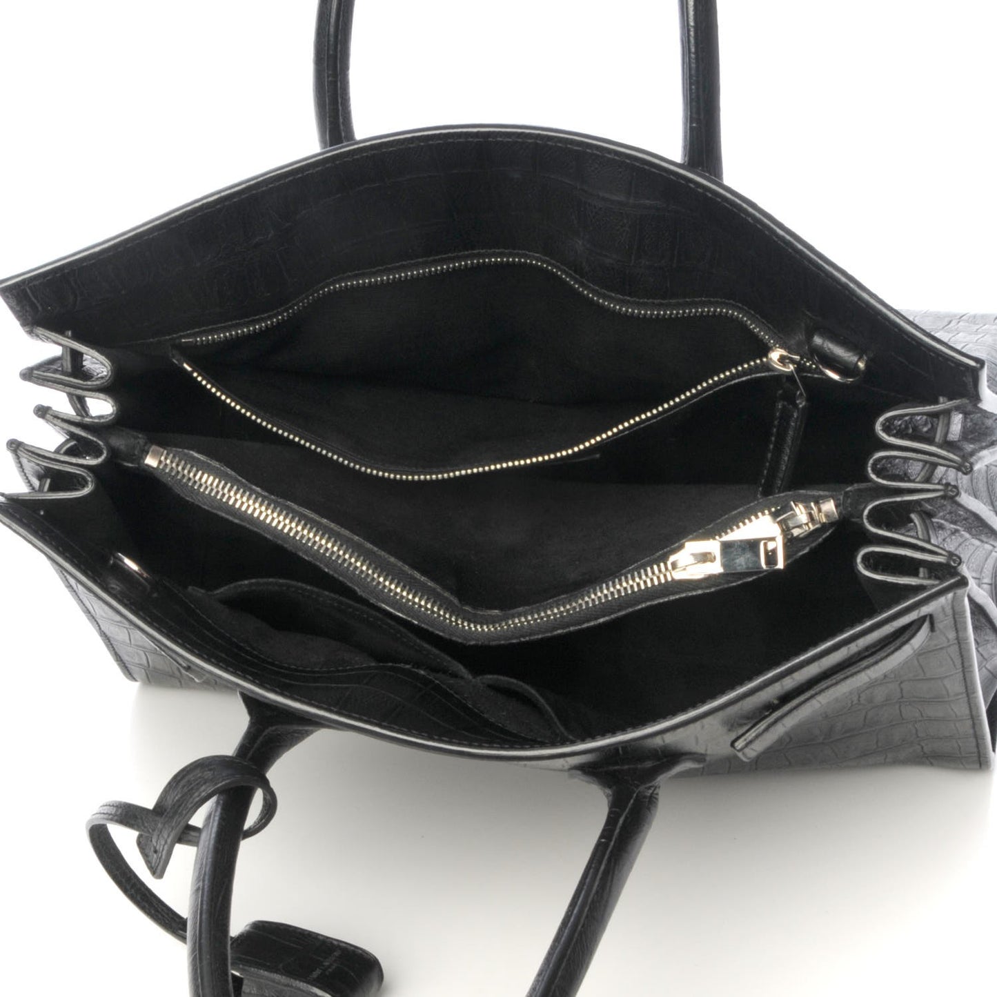Calfskin Crocodile Embossed Small Sac de Jour Black