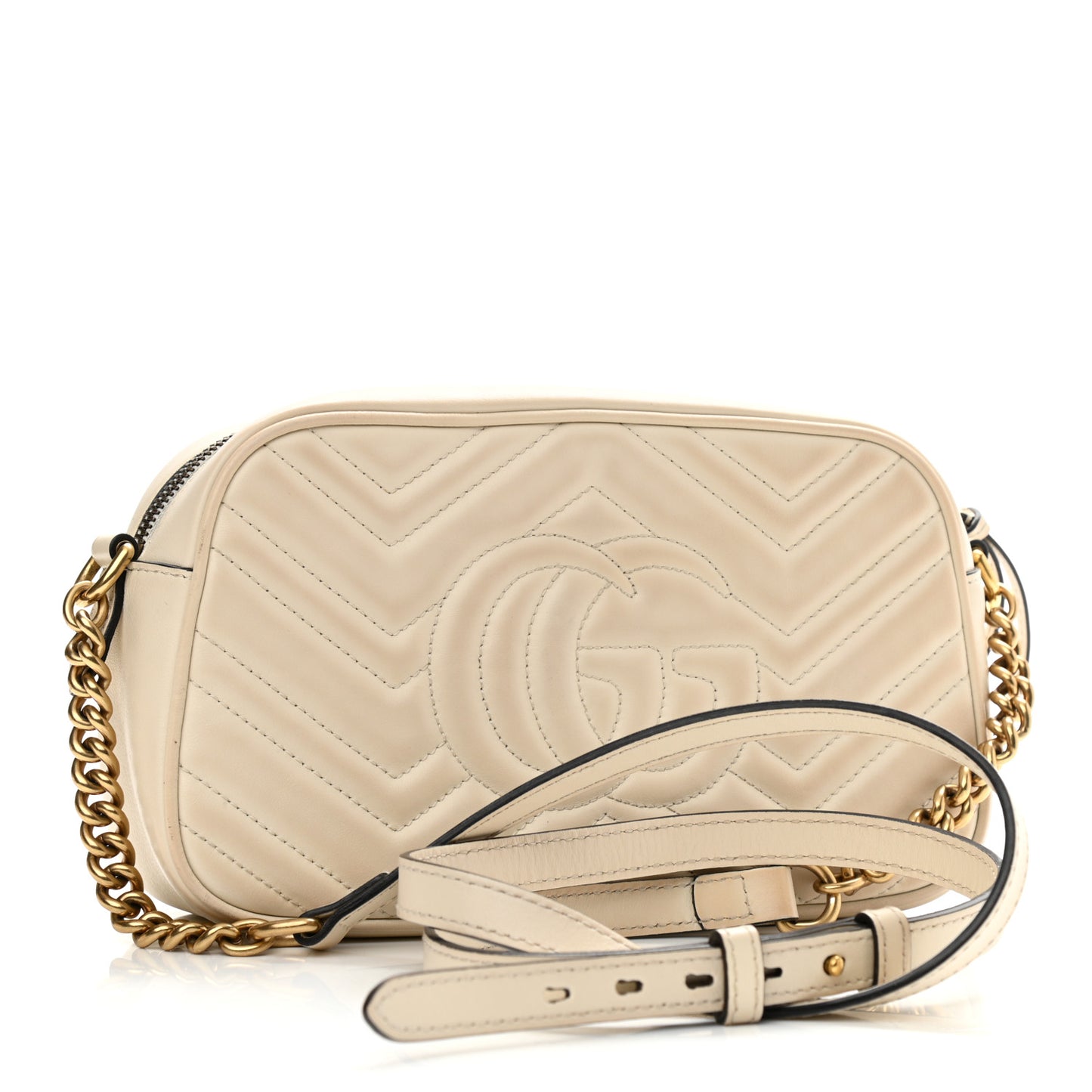 Calfskin Matelasse Small GG Marmont Chain Shoulder Bag White