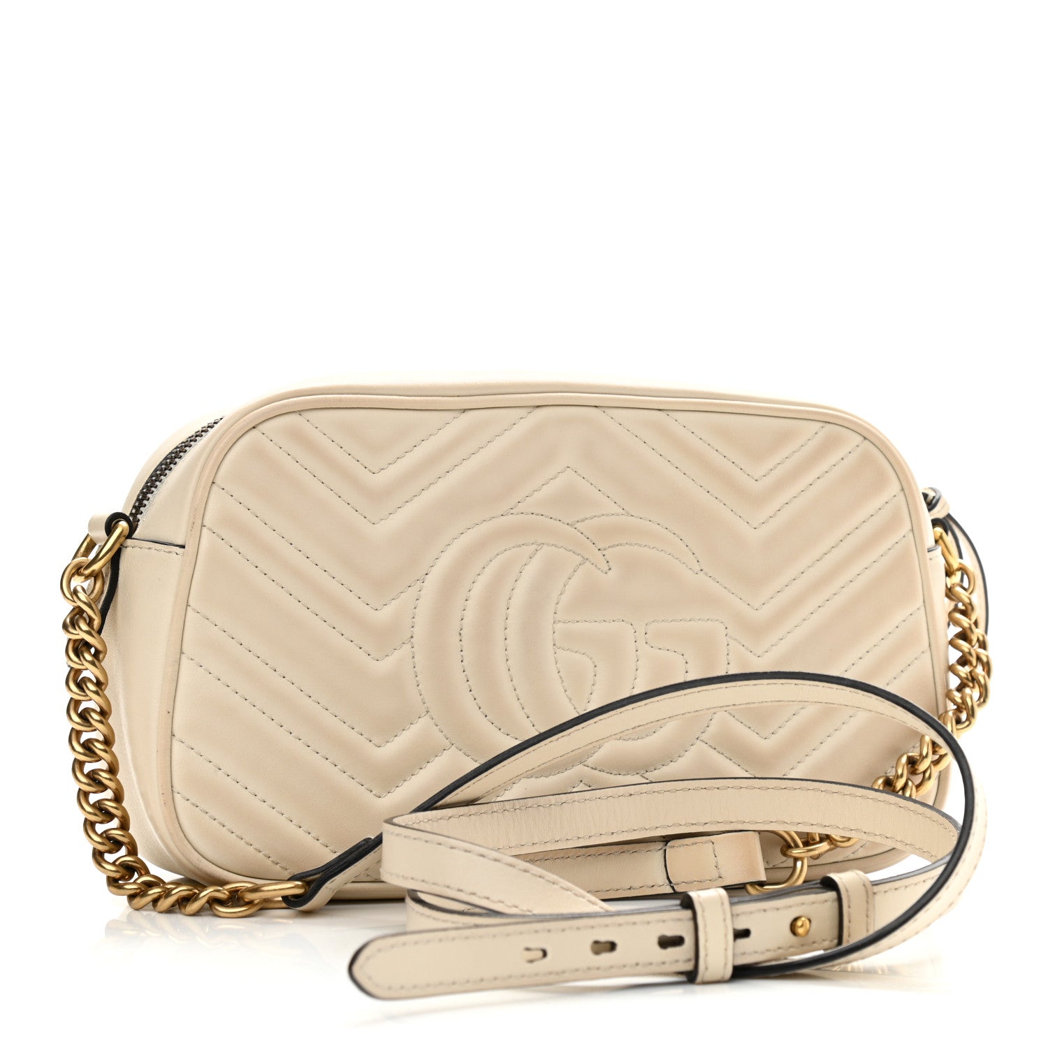 Gucci Calfskin Matelasse Small GG Marmont Chain Shoulder Bag White 3 of 13