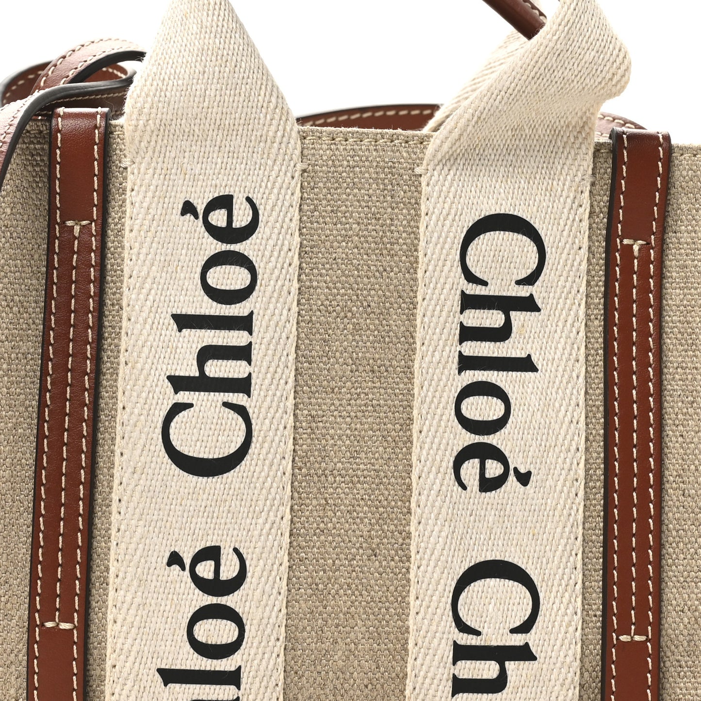 Linen Calfskin Mini Woody Ribbon Tote White Brown