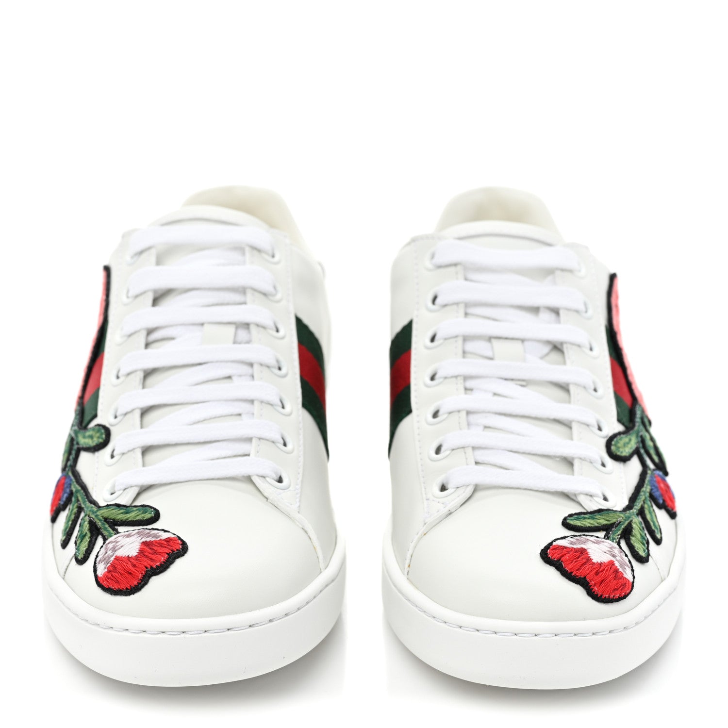 Gucci Calfskin Web Floral Embroidered Womens Ace Sneakers 37 White 2 of 10