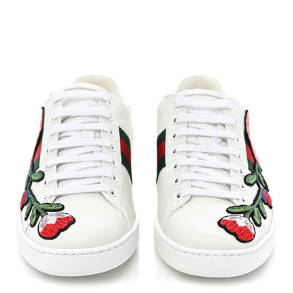 Gucci Calfskin Web Floral Embroidered Womens Ace Sneakers 37 White 2 of 10
